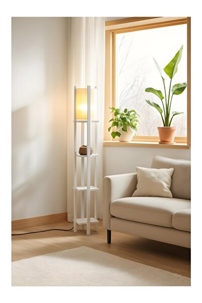 ARTILED Modern Metal Gövdeli-Raflı Dekoratif Ayaklı Lambader – 22x22x145