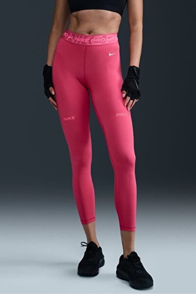 Nike Pro Mid Rise 7/8 Graphic Leggings Women Shaping / Sculpting Sports Leggings Pink