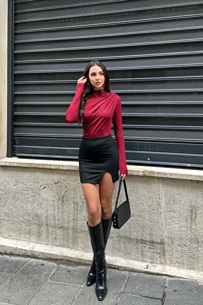 New Now Stand-Up Collar D Draped Diver Fabric Long Sleeve Blouse