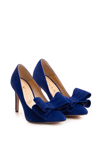 Vanilla Days Navy Suede Stiletto Heels with Bow - 10cm Heel Height