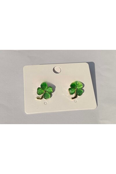 Cherryartcollection Yonca tasarım yeşil küpe Çelik