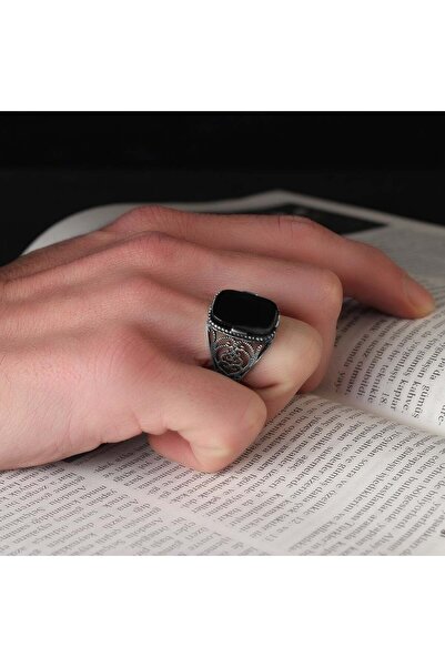 Mirari Jewelry Otantik Desenli Oniks Taşlı Erkek Yüzük | Premium 0,40 Mikron ...