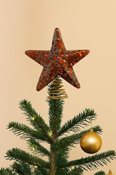 DODOMAR زينة شجرة عيد الميلاد البرونزية المرصعة بالترتر على شكل نجمة بطول 15 ...