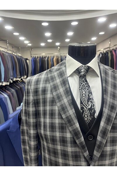 ENRICO MASAROTTI بدلة رجالية مجمعة YE طقم فيست (سترة مربعة النقش أو سترة مخطط...