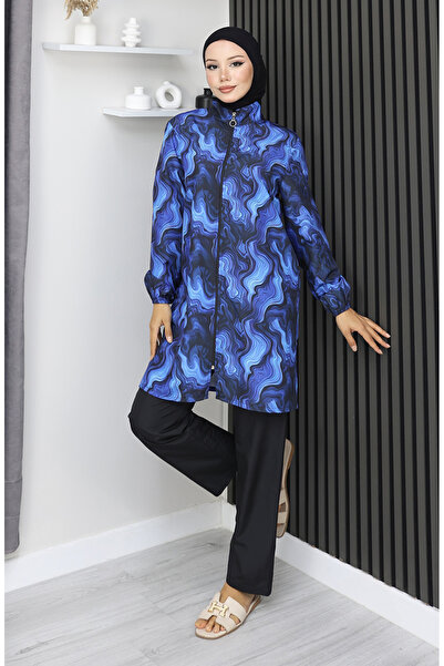 sefamerve Μαγιό Hijab Ocean Pattern Σετ 3 τεμαχίων 1903-10 Navy Blue