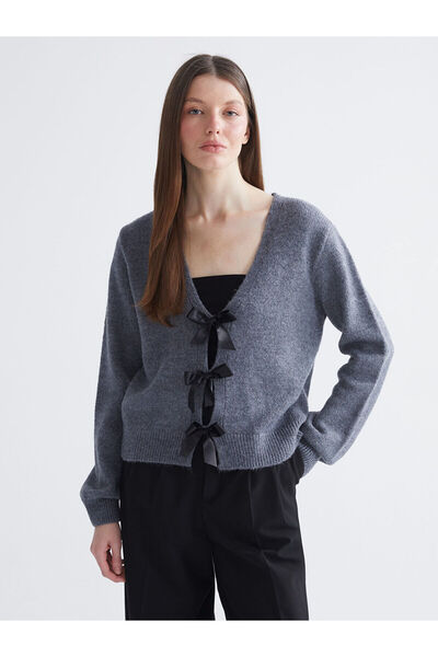 LC Waikiki Tie-Up Collar Bowknot Women's Knitwear Cardigan