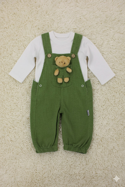 EYMİRGİYİM Velvet Salopet with Teddy Bear Girl Boy Baby Child 6-9 Months, 9-12 Months, 12-18 Months