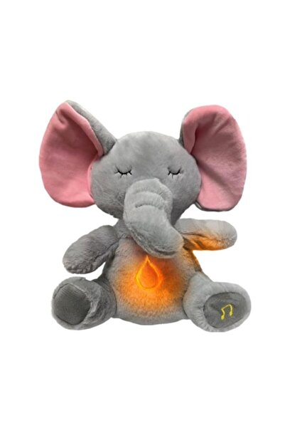 OEM Elefant de pluș interactiv cu efecte luminoase și muzicale, simulare respirație, gri