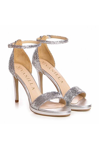 Vanilla Days Mystic Silver Low-Heel Stiletto Sandals, Genuine Leather with Gl...