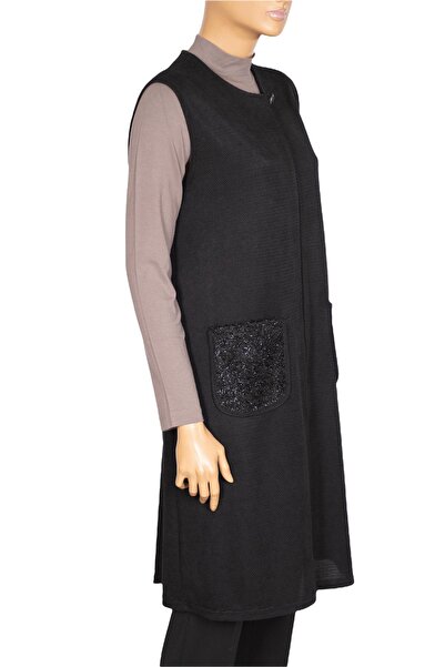 Hermevsim Hesna Women's Naz Chenille Pocket Combination Black Vest