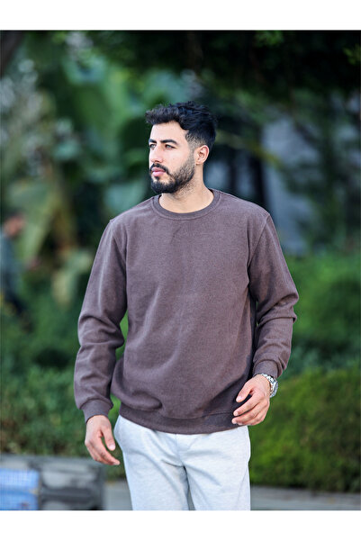 TKT Кафява тениска с обло деколте от плат от Солун, свободна кройка, еластичен подгъв на ръкавите