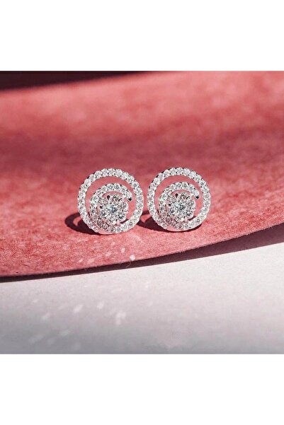 Pursehuit Silver-colored earrings, round, with zirconia stones, Alma C14