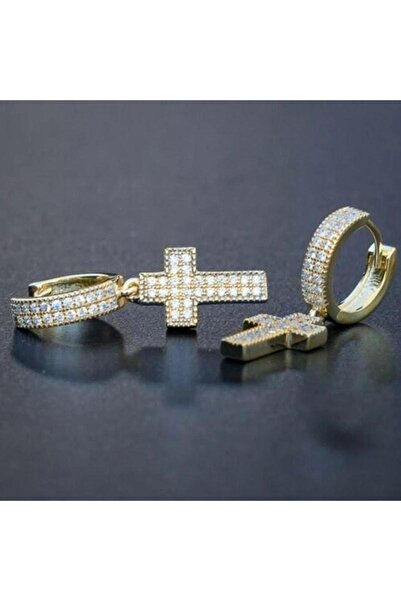 Pursehuit Cercei aurii, formă de cruce, cu pietre de zirconiu, Angelina C14