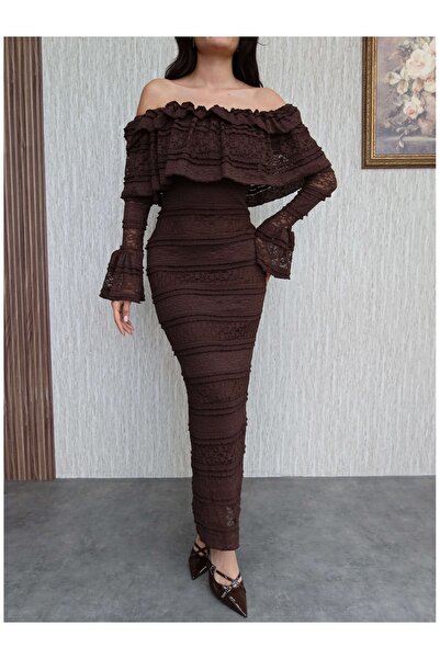 ESRAHELVACI Madonna Collar Ruffle Lace Midi Dress