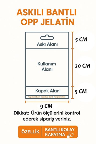FATİHSAN Şeffaf Yapışkanlı Askılı Poşet 9X30 – OPP Ambalaj Jelatin (100 Adet)