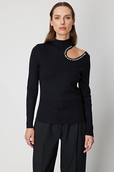 ON سترة تريكو مفتوحة الكتفين بتفاصيل حجرية-60309