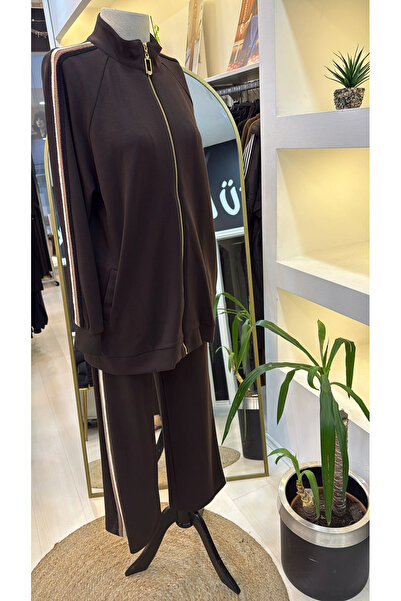 Nuss Şerit desenli spor takim 1039 kahve