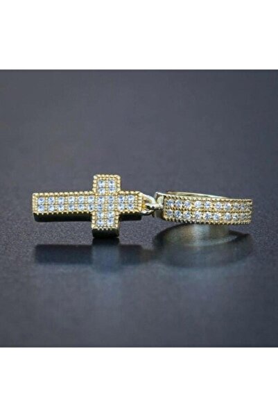 Pursehuit Cercei aurii, formă de cruce, cu pietre de zirconiu, Angelina C14