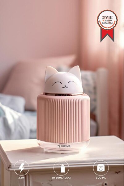 Torima Hava Nemlendiricisi Buhar Makinesi Gece Lambalı Kedi Figürlü 300 ML H8 Pembe