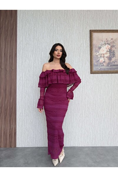 ESRAHELVACI Madonna Collar Ruffle Lace Midi Dress