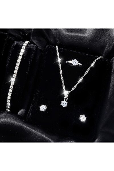 Pursehuit Σετ κολιέ, σκουλαρίκια, δαχτυλίδι και βραχιόλι τένις, ασημί, με πέτ...