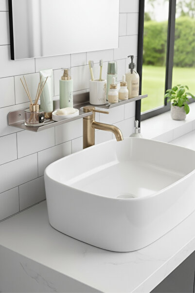 Grandmix Metalna polica za umivaonik u kupatilu, montirana na zid, 40x10 cm