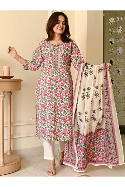 MYSMAR Off-White Viscose Cotton Salwar Kameez Dupatta - ALV2005 | Off-White