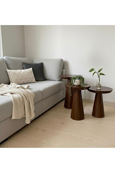 Scandinavian Concept Ceviz Rengi Ahşap Mantar Sehpa