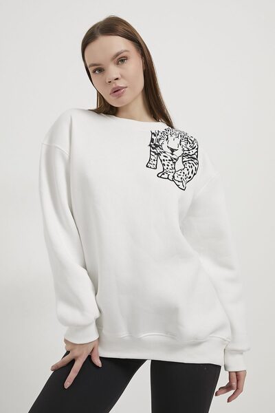 Arma Life Armalife 10615 Shoulder Leopard Printed Bis Collar Women's Sweat