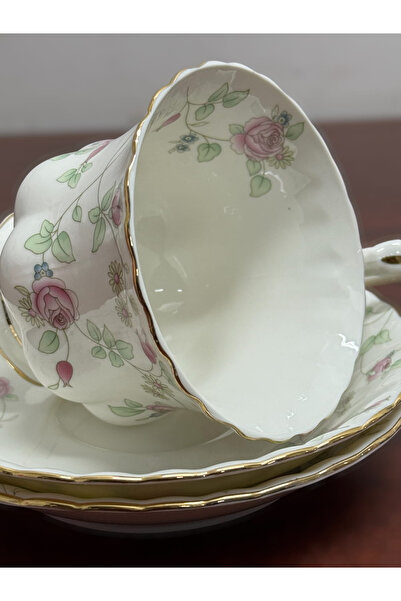 JOVY Vintage Royal Porcelain Service, 2 Cups and Saucers, PINK BLOSSOM