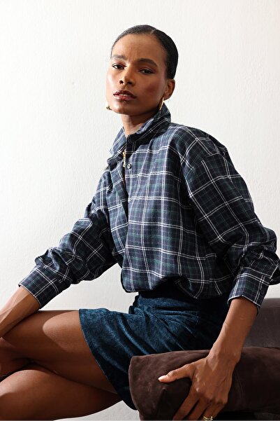 5in1Canpolat Πουκάμισο με καρό σχέδιο σε μπλε ναυτικό χρώμα 6648