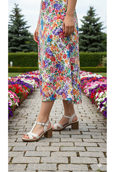 Ceyo 1651 Genuine Leather Full Orthopedic Heeled Women's Sandals