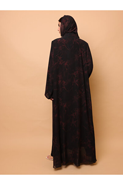 IKKXA Midnight Red Floral Printed Abaya