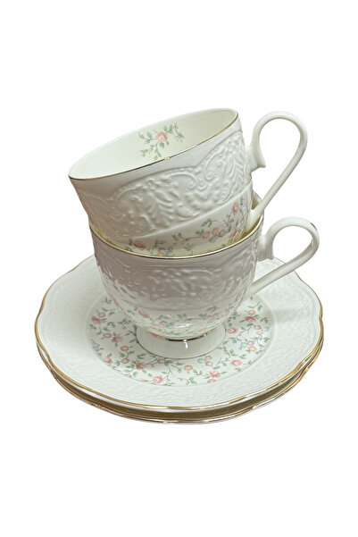 JOVY Vintage Elegance Porcelain Service, 2 Cups and Saucers, FLOWERS