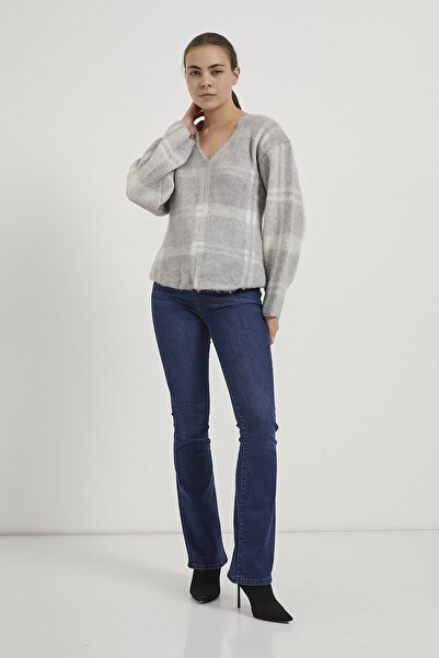 Arma Life Armalife 4796 V-Neck Plaid Casual Knitwear Women's Sweater