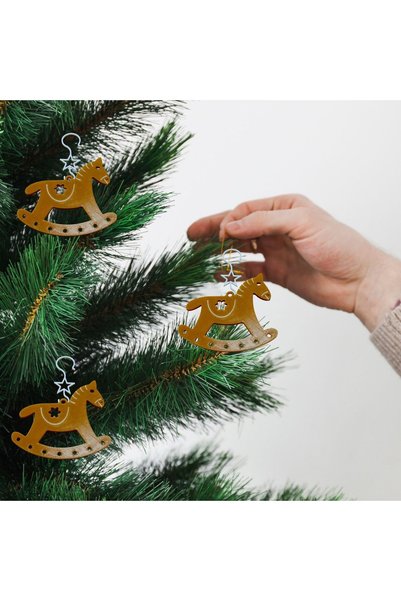 TERARYUM SEPETİM Rocking Horse-Coffee-Pine Tree Ornament Set of 3