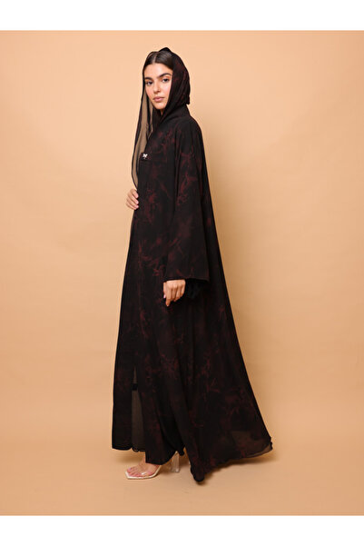 IKKXA Midnight Red Floral Printed Abaya