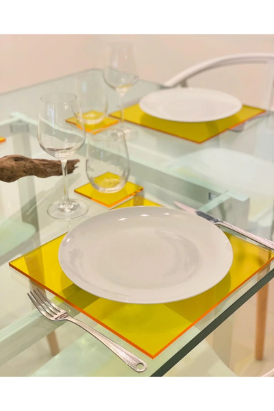 Bola Concept Pleksi Amerikan Servis ve Bardak Altlığı Seti 4 Parça Şeffaf Akr...