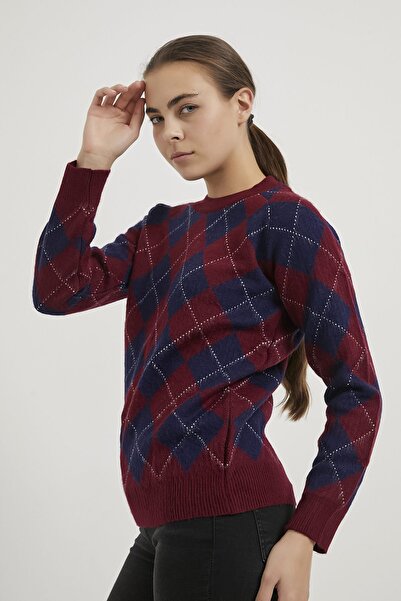 Arma Life Armalife 4606 Bis Collar Plaid Knitwear Women's Sweater