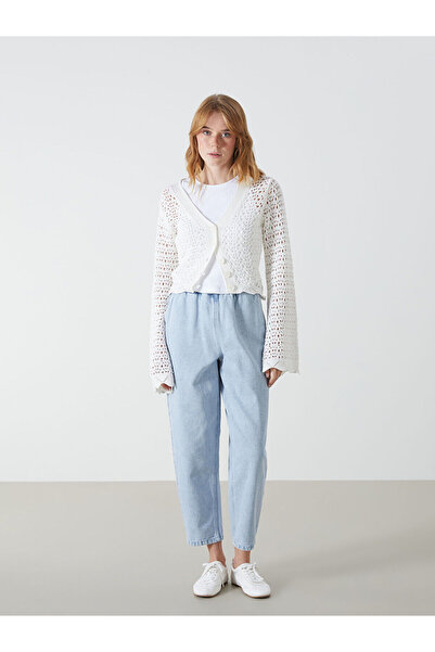 LC Waikiki Damen-Strickjacke mit langen Ärmeln und V-Ausschnitt – durchbrochenes Design