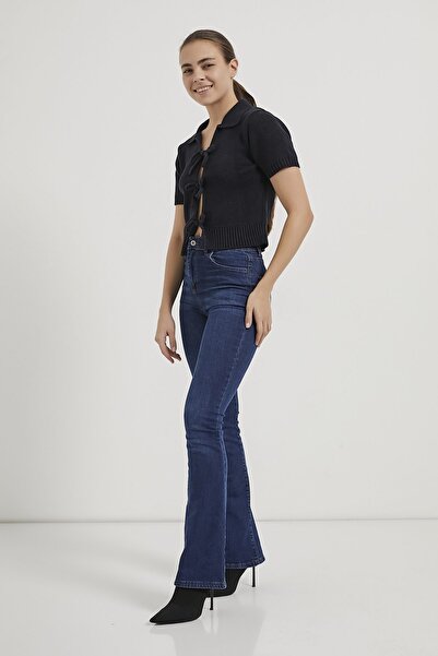 Arma Life Armalife 4821 Short Sleeve Front Lace-Up Collar Knitwear Women's Cardigan