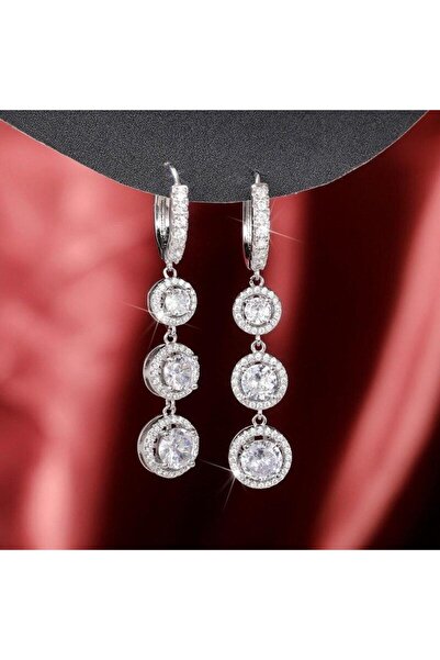 Pursehuit Silver-colored earrings, long, with zirconia stones, Magdal C15