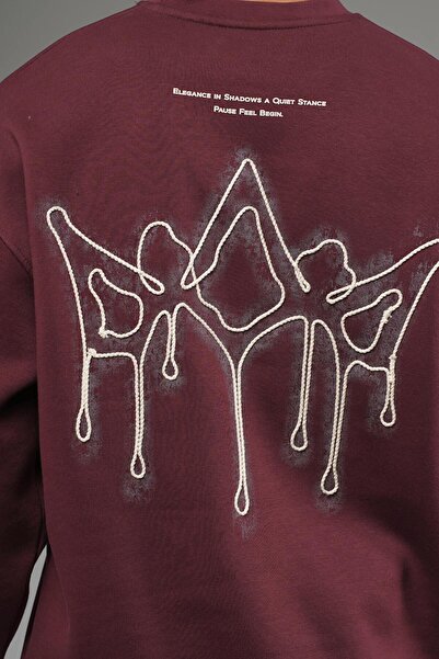 Butik Trend Biz Crew Neck Back Embroidered Oversized Pattern Sweatshirt