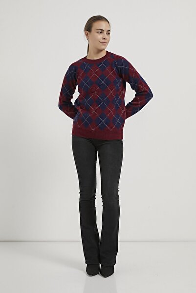 Arma Life Armalife 4606 Bis Collar Plaid Knitwear Women's Sweater