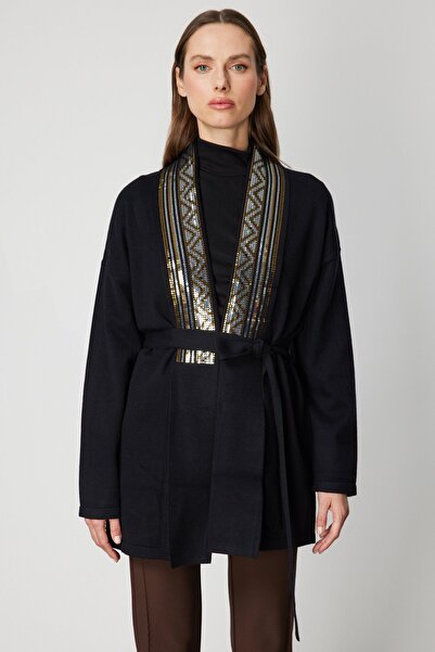 ON Cardigan din tricot cu curea brodata în talie