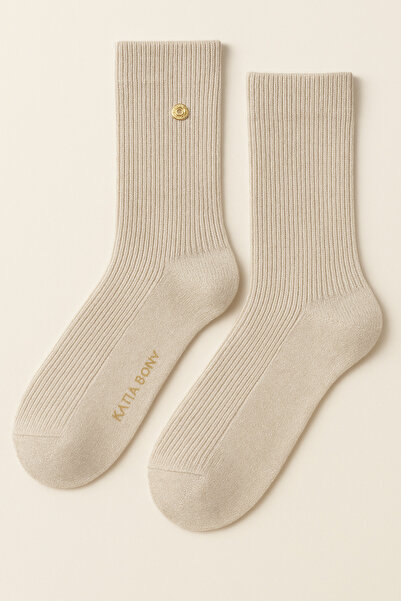 Katia&Bony Дамски вълнени чорапи с пайети, цвят екрю