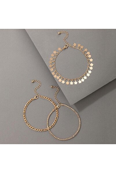 Pursehuit Set of 3 anklets, gold-colored, with stars and stones, Gardy C1