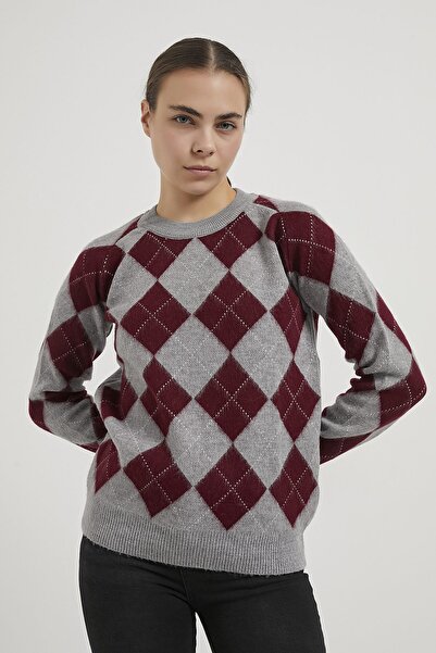 Arma Life Armalife 4606 Bis Collar Plaid Knitwear Women's Sweater