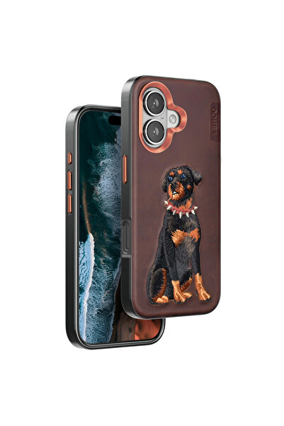 Najmaddin غطاء فينكو آيفون 16 بيرما منقوش - بني غامق