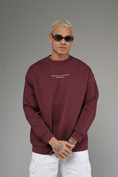 Butik Trend Biz Crew Neck Back Embroidered Oversized Pattern Sweatshirt